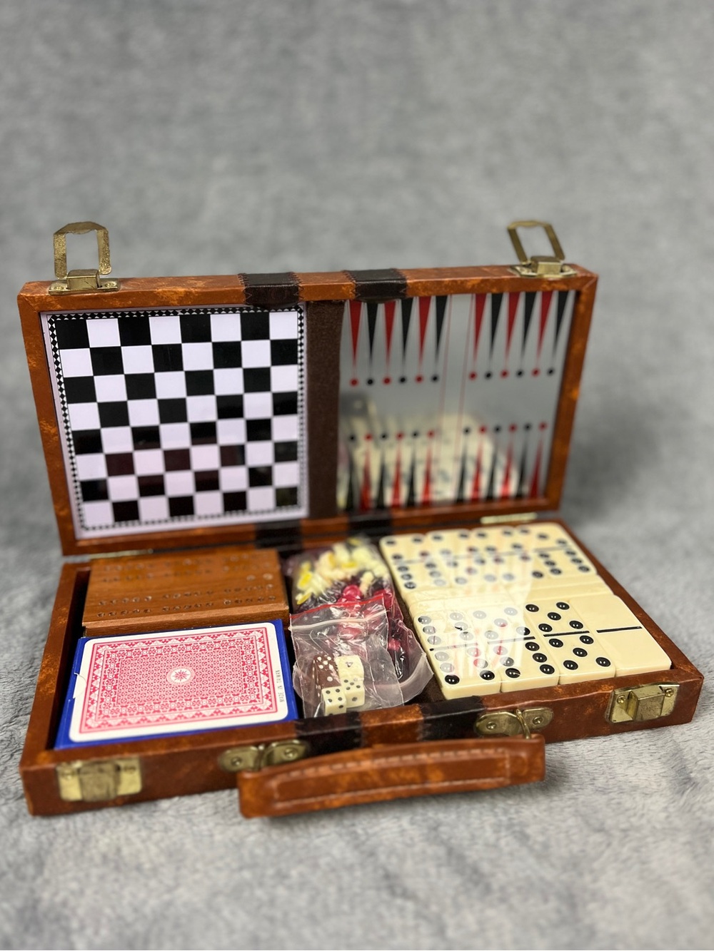 Vintage 1970’s Travel Game Set, Chess, Checkers, Backgammon, Cards, Cribbage